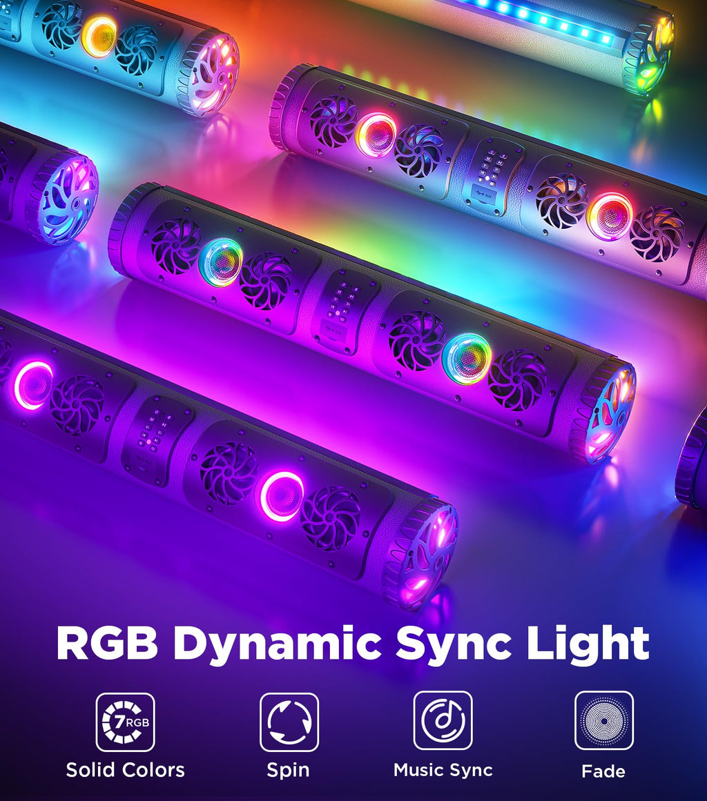 Ehaho 27 Inch UTV Sound Bar with RGB Lights, ATV SoundBar Bluetooth,700W Stereo Amplified Powersports SXS Sound Bar,Waterproof Golf Cart SoundBar,UTV Speakers for Marine SXS Polaris RZR Can-Am