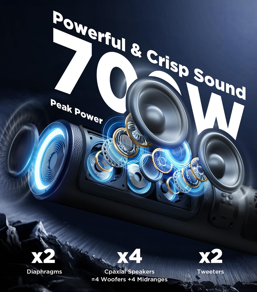 Ehaho 27 Inch UTV Sound Bar with RGB Lights, ATV SoundBar Bluetooth,700W Stereo Amplified Powersports SXS Sound Bar,Waterproof Golf Cart SoundBar,UTV Speakers for Marine SXS Polaris RZR Can-Am