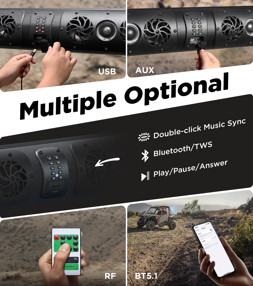 Ehaho 27 Inch UTV Sound Bar with RGB Lights, ATV SoundBar Bluetooth,700W Stereo Amplified Powersports SXS Sound Bar,Waterproof Golf Cart SoundBar,UTV Speakers for Marine SXS Polaris RZR Can-Am