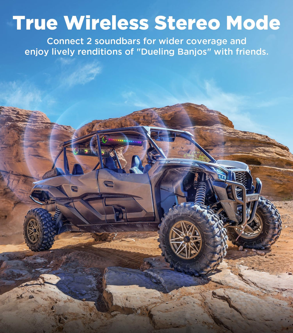 Ehaho 27 Inch UTV Sound Bar with RGB Lights, ATV SoundBar Bluetooth,700W Stereo Amplified Powersports SXS Sound Bar,Waterproof Golf Cart SoundBar,UTV Speakers for Marine SXS Polaris RZR Can-Am