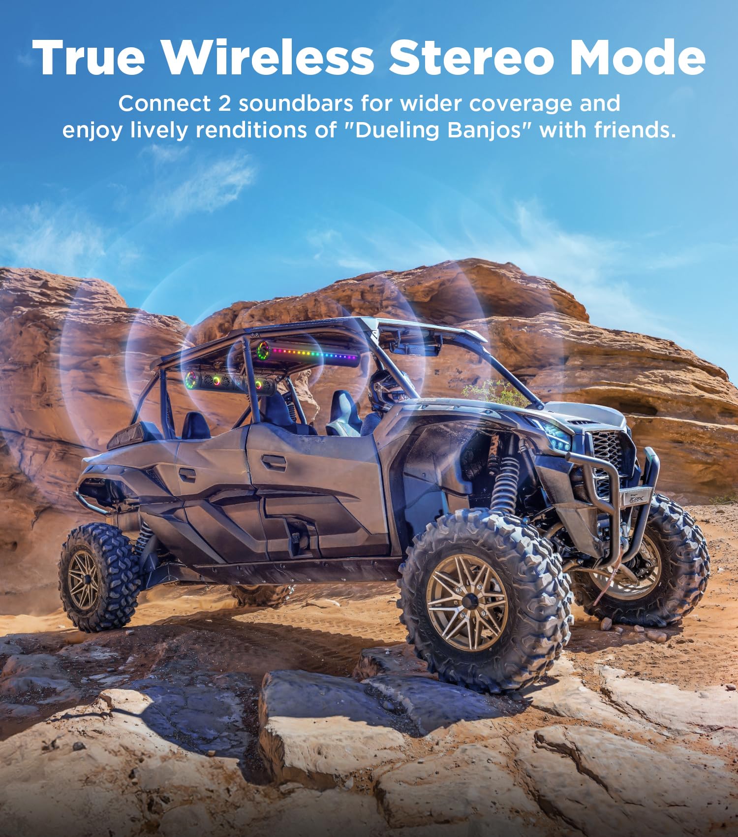 Ehaho 27 Inch UTV Sound Bar with RGB Lights, ATV SoundBar Bluetooth,700W Stereo Amplified Powersports SXS Sound Bar,Waterproof Golf Cart SoundBar,UTV Speakers for Marine SXS Polaris RZR Can-Am