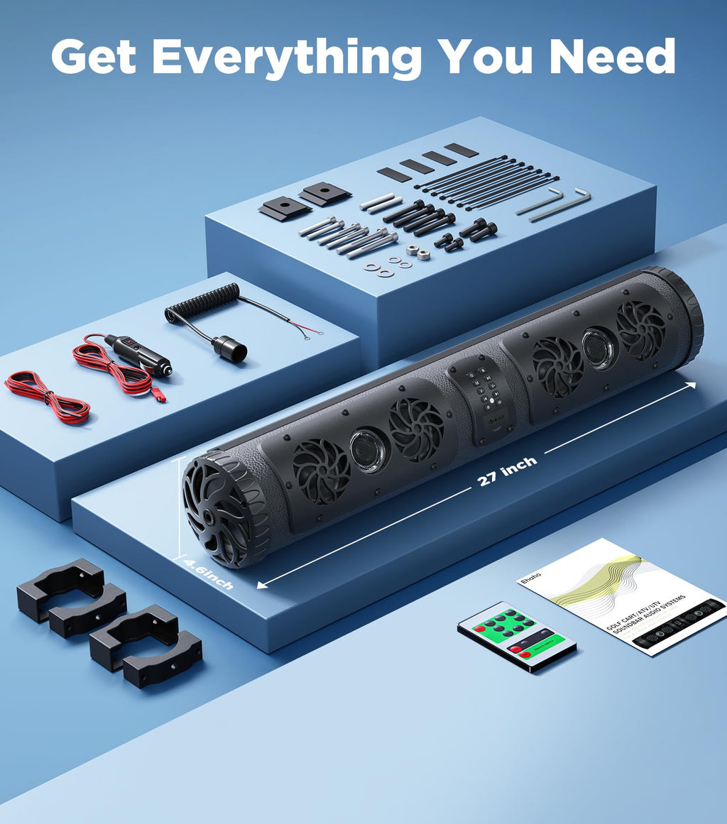 Ehaho 27 Inch UTV Sound Bar with RGB Lights, ATV SoundBar Bluetooth,700W Stereo Amplified Powersports SXS Sound Bar,Waterproof Golf Cart SoundBar,UTV Speakers for Marine SXS Polaris RZR Can-Am